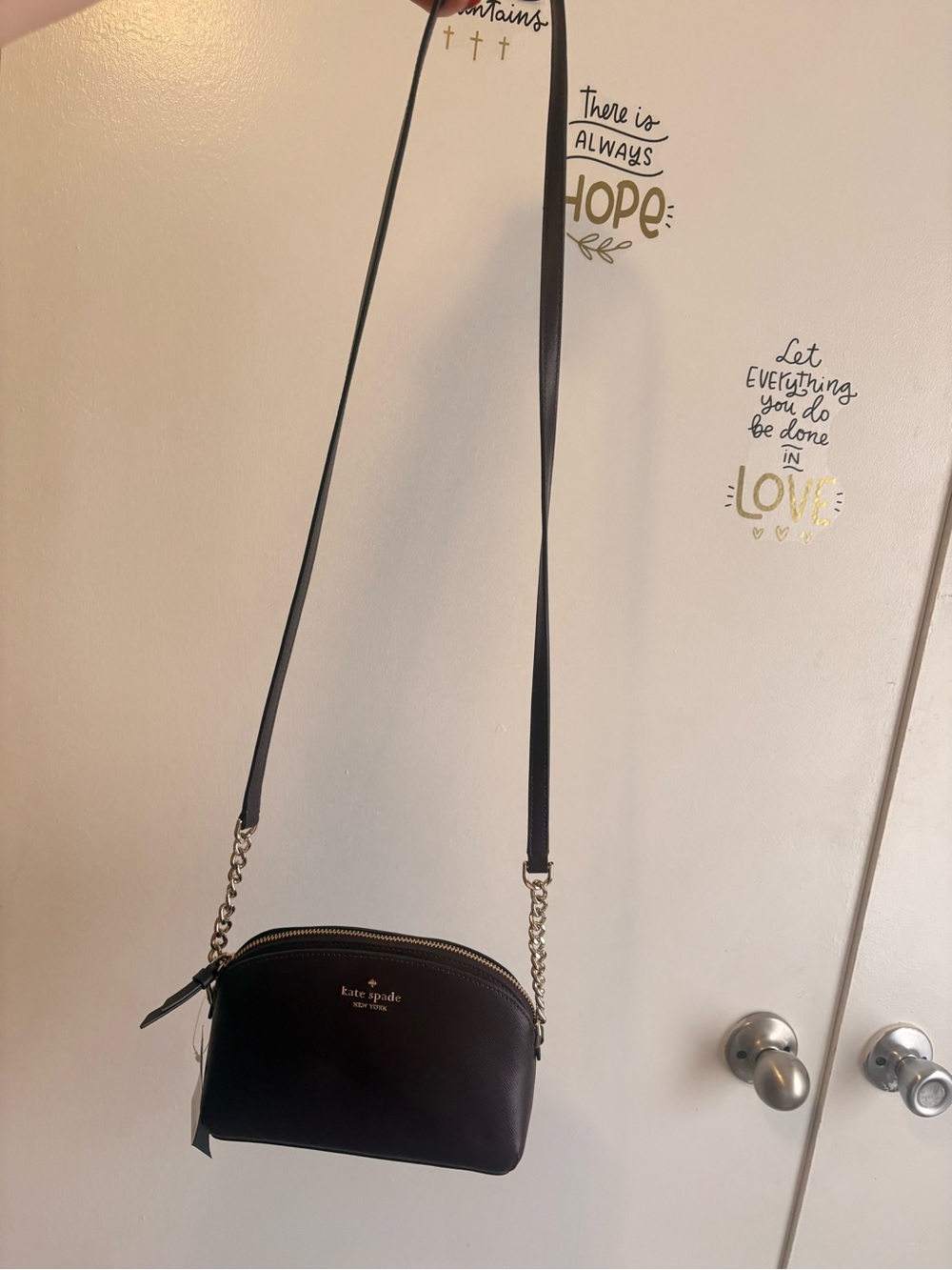 kate spade Black Leather Crossbody with Gold Chain Strap